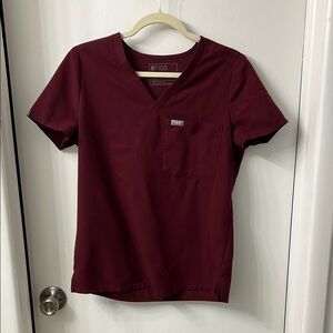 Figs V-Neck Burgundy Scrub Top